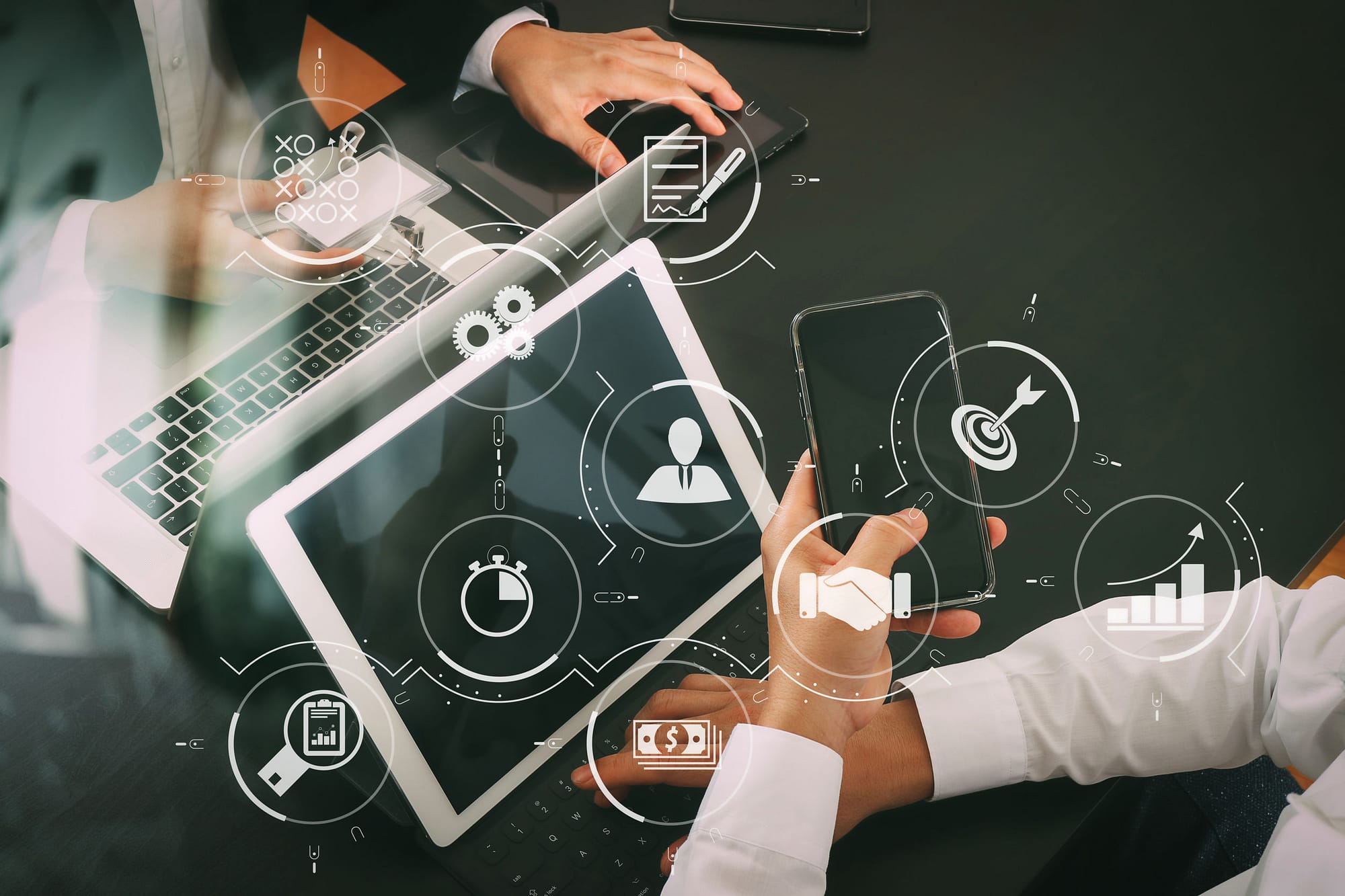 co working team meeting concept,businessman using smart phone an